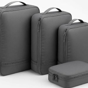 Compression Packing Cubes for Travel Set of 4 Expandable Nylon Luggage Organizer Bags with Heavy Duty Zippers for Backpacking Suitcase Gray