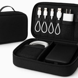 Digital Accessories Storage Bag Double Layer Electronics Organizer for Cables Chargers Hard Drives and Power Banks Travel Gear Black