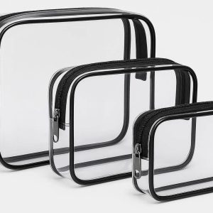 Clear PVC Travel Makeup Bags Set of 3 TSA Approved Cosmetic Toiletry Pouches with Zippers for Airport Security Organization Multi Size