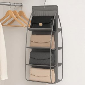 Hanging Handbag Organizer for Wardrobe Closet 6 Pocket Clear Plastic Purse Holder for Handbags and Clutches Dust Proof Storage Gray