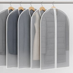 Dust Proof Clothes Cover Bags for Wardrobe Set of 5 Breathable Garment Bags with Zipper for Suits Dresses and Winter Coats Closet Storage